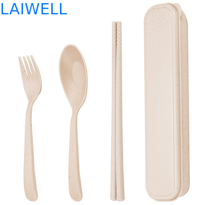 Портативный бежевый цвет устойчивый пшеничный соломинка волокна 3-PC Flatware набор многоразовый эко столовой принадлежности могут быть использованы многократно легкий нетоксичный