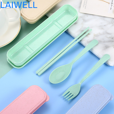 Портативный бежевый цвет устойчивый пшеничный соломинка волокна 3-PC Flatware набор многоразовый эко столовой принадлежности могут быть использованы многократно легкий нетоксичный