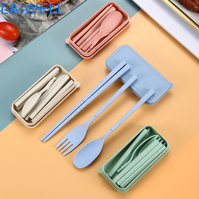 Eco Wheat Straw Fiber Blue Foldable 3-PC Flatware Set Sustainable Tableware Accents Настраиваемый и многоразовый для вашего экологически чистого бизнеса
