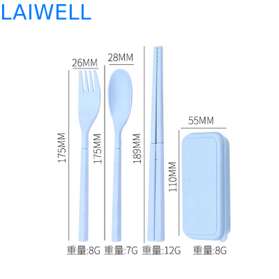 Eco Wheat Straw Fiber Blue Foldable 3-PC Flatware Set Sustainable Tableware Accents Настраиваемый и многоразовый для вашего экологически чистого бизнеса