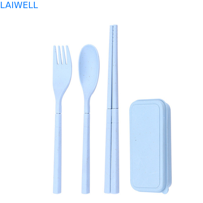 Eco Wheat Straw Fiber Blue Foldable 3-PC Flatware Set Sustainable Tableware Accents Настраиваемый и многоразовый для вашего экологически чистого бизнеса