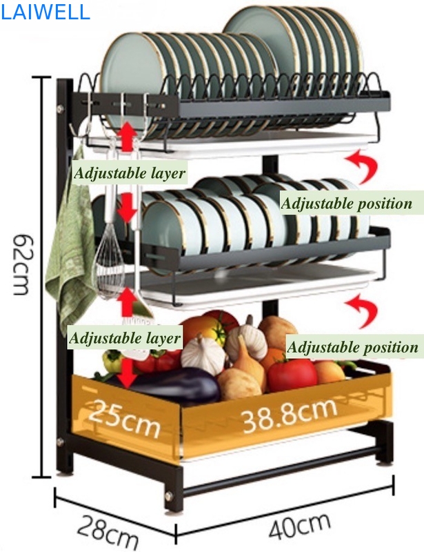 SGS Kitchenwares нержавеющей стали компакта 400*280*620mm организатор шкафа блюда 3 слоев